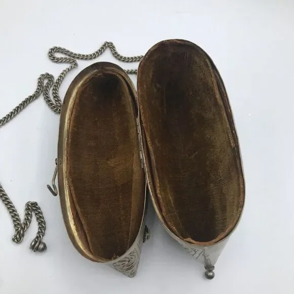 Silverplate Metal Purse‎ Pillow Clutch with cabouchons. 32 Chain